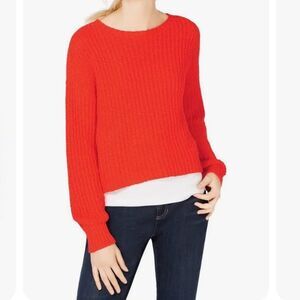 Eileen Fisher Orange Chunky Shaker Knit Round-Neck LS Pullover Sweater Size M